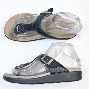 SAS Sanibel Leather Black Snake Slip On Thong Sandals